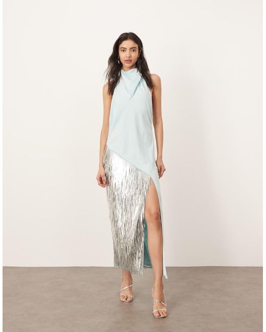 ARRANGE Natural Embellished Shard Panel Halterneck Maxi Dress