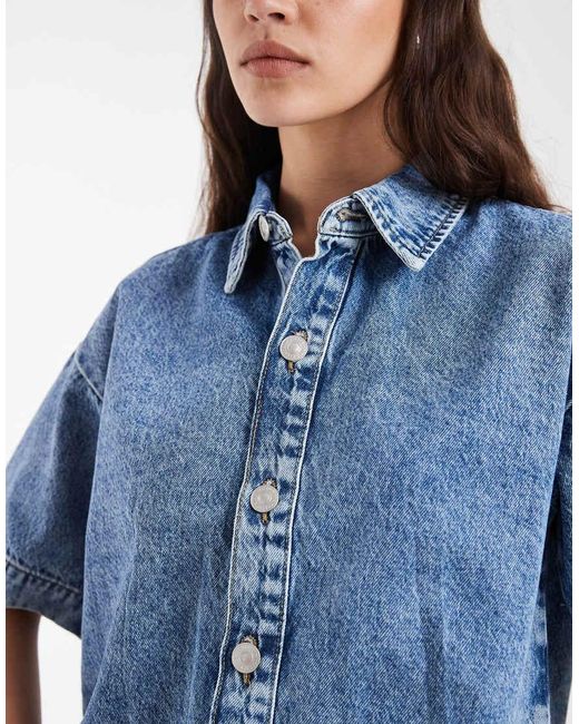 Pieces Blue Boxy Denim Shirt