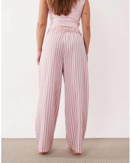ASOS Pink Asos Design Petite Textured Pyjama Pants With Lace Waistband Trim