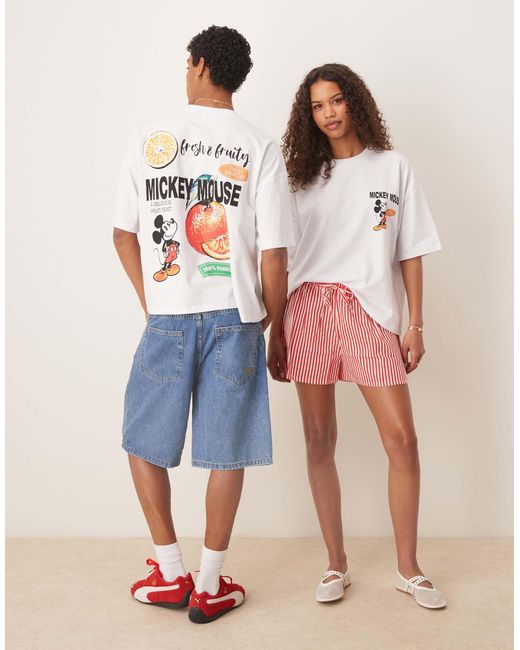 Disney - t-shirt unisexe coupe carrée oversize à imprimés mickey mouse et fruits ASOS en coloris Blue