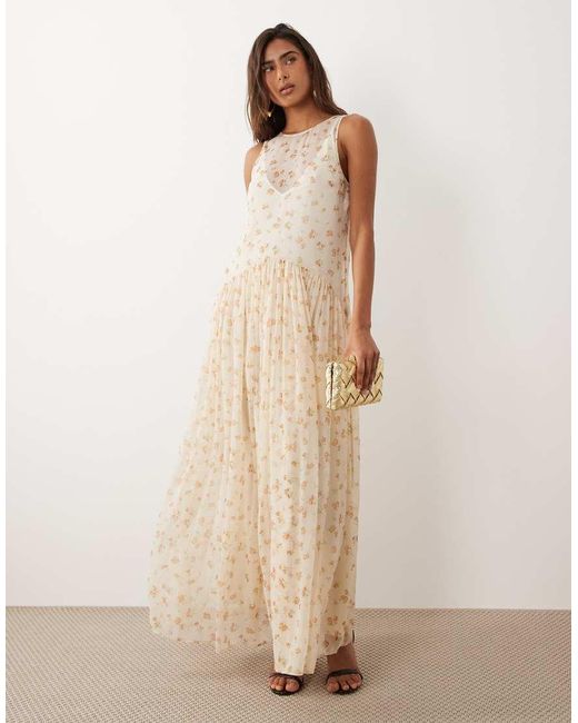 ASOS Natural Racer Neck Smock Maxi Dress