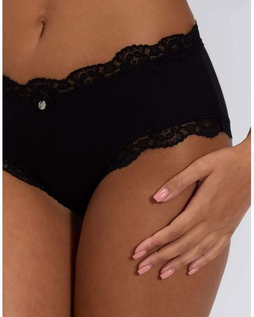Boux Avenue Black 3 Pack Tatiana Plain Shorts Floral Lace Trim Underwear