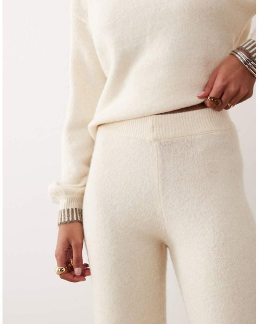 Vila Natural Contrast Trim Knitted Wide Leg Trouser Co-ord