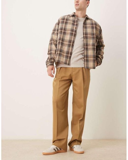 ASOS Natural Smart Wide Leg Pants With Deep Inverted Pleat for men