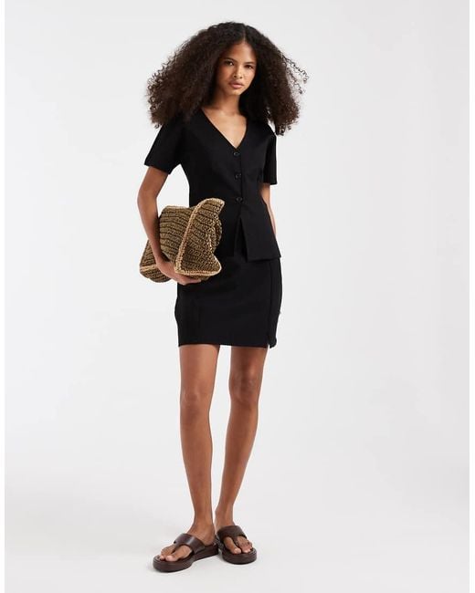 Pieces Black Short Sleeve Structured Jersey Vest