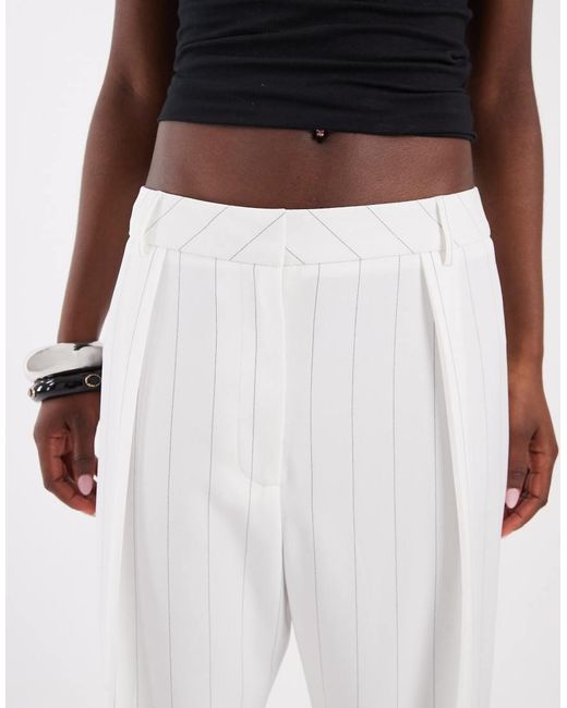 River Island White Pinstriped Wide Leg Tailored Pants