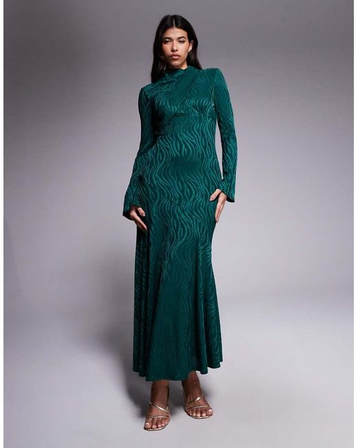 DASKA Green High Neck Maxi Dress