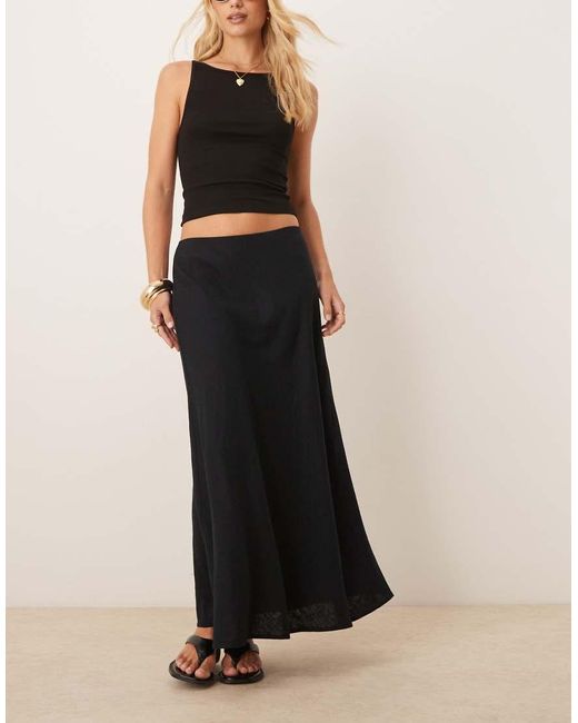 Abercrombie & Fitch Black Bias Cut Linen Blend Maxi Skirt
