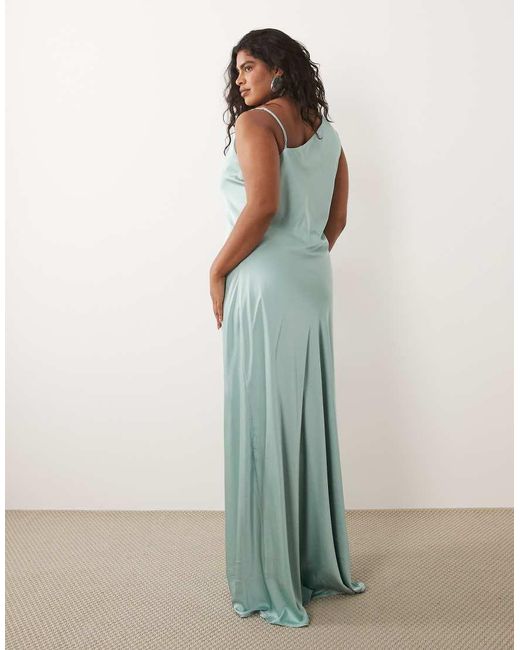 Tfnc Plus Blue Bridesmaids Satin One Shoulder Maxi Dress