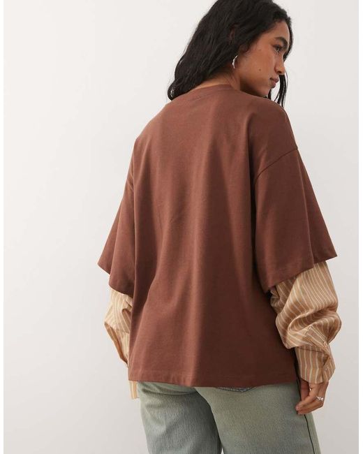 Reclaimed Vintage Brown T-shirt With Double Layered Shirt