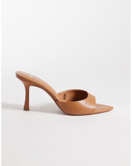 Mango Brown Faux Leather Heeled Mules