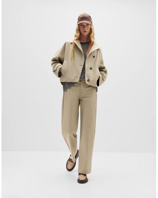 Trench Corto Color Sabbia Con Maniche Voluminose di Pull&Bear in Natural