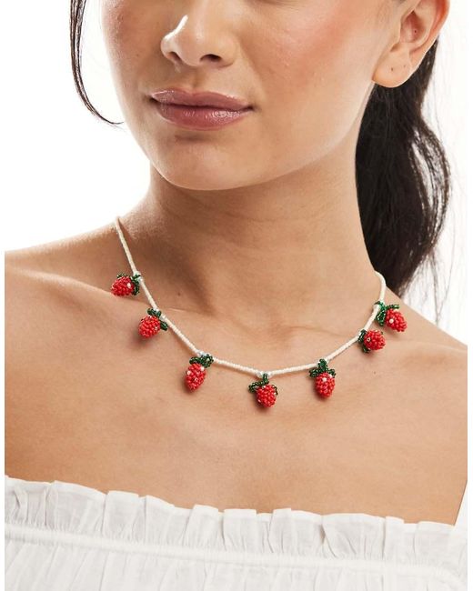 Accessorize Natural Pearl Beaded Strawberry Charm Necklace
