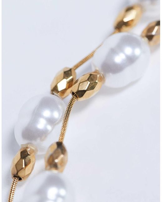 TOPSHOP Metallic Molly Stainless Steel Pearl Necklace