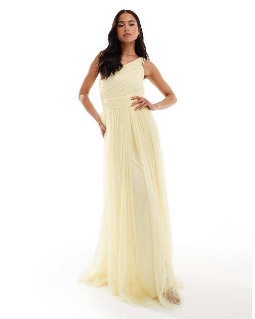 LACE & BEADS Metallic Bridesmaid One Shoulder Maxi Dress