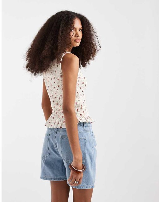 JJXX Brown Shirred Sleeveless Top