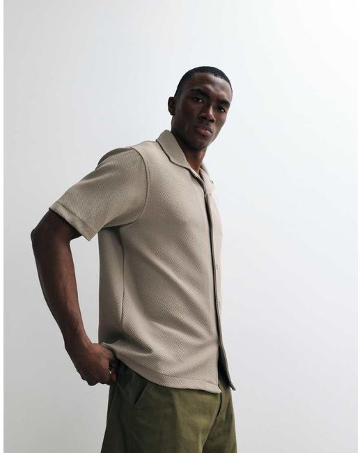 River Island Natural Textured Camp Collar Shirt for men