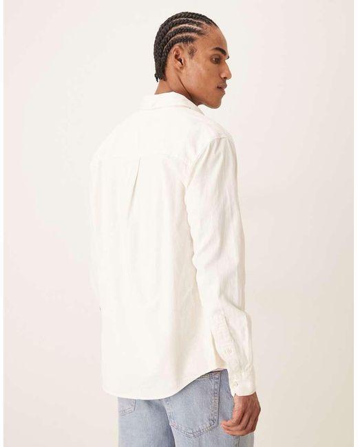 Farah Natural Netherton Long Sleeve Cord Logo Shirt for men