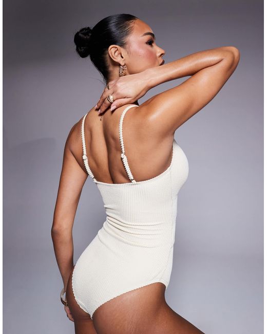 South Beach Gray Crinkle Stripe Cut Out Swimsuit