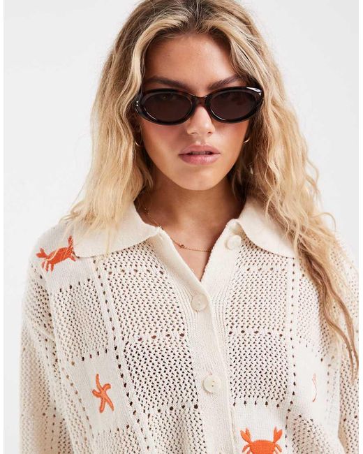 Vero Moda White Short Sleeve Crochet Polo