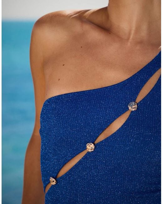 South Beach Blue X Sasha Corte-t Glitter Asymmetric Swimsuit
