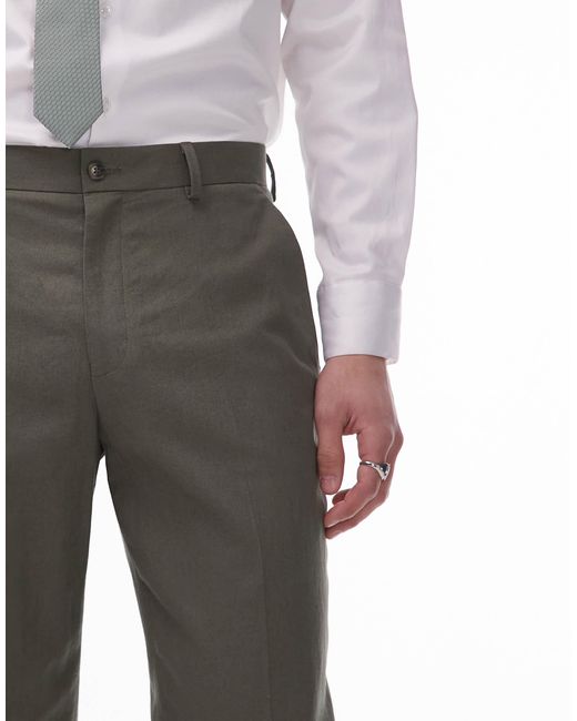 Topman Green Straight Linen Blend Suit Trouser for men