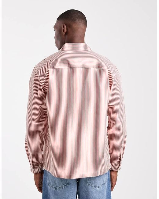 Camicia Rossa A Righe Vestibilità Classica Con Ricamo Sul Petto di ASOS in Pink da Uomo