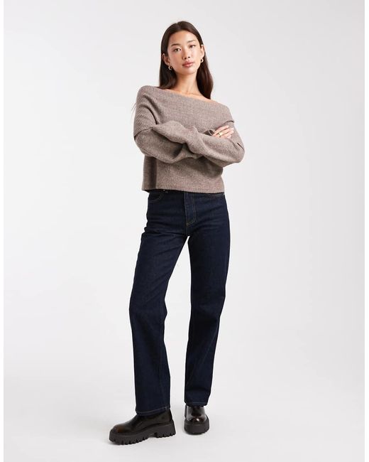 Miss Selfridge Gray Deep Fold Over Rib Bardot