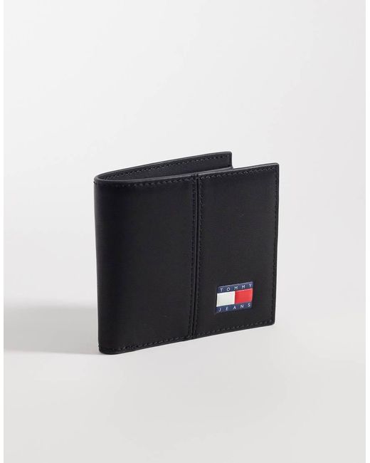 Tommy Hilfiger Black Heritage Logo Leather Wallet With Coin Pocket for men