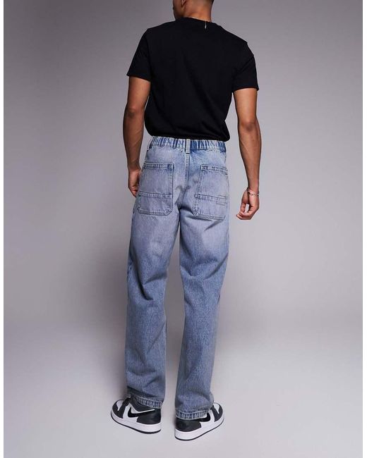 Vaqueros Azules Holgados Con Lavado Claro Tintado Y Cordón Ajustable De ASOS de hombre de color Blue