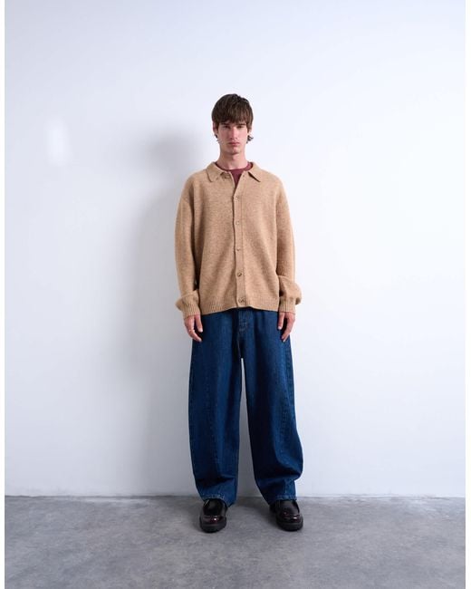 Topman Gray Oversized Fit Button-through Cardigan for men
