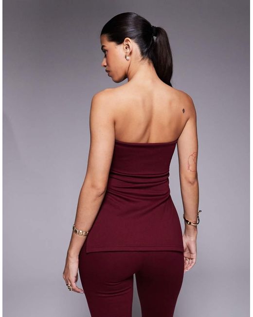 ASOS Red Jersey Twill Fold Over Longline Bandeau Top