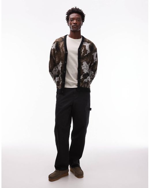 Carhartt – merton – strickjacke aus alpakawollmix mit abstraktem all-over-rautenmuster in Black für Herren