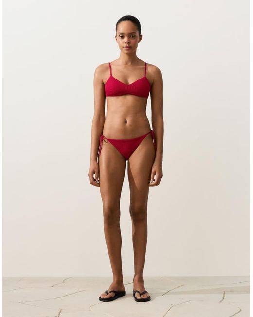 Oysho Red Medium-Coverage Waffle Bikini Briefs With Ties