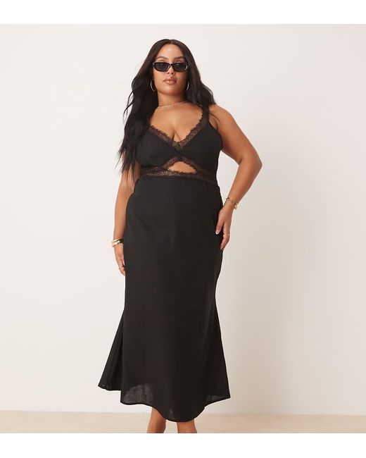 Never Fully Dressed Black Mimi Linen Cut-out Midaxi Dress