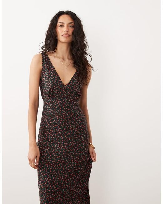 New Look Black Ditsy V Neck Bias Midi Dress