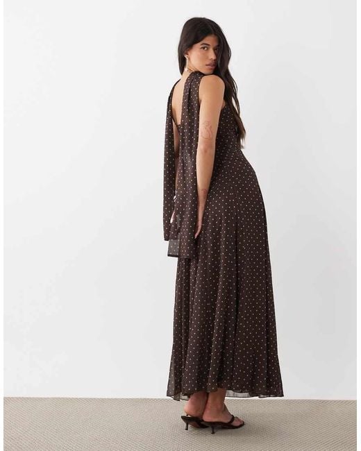 4th & Reckless Brown Scarf Detail Cami Chiffon Maxi Dress