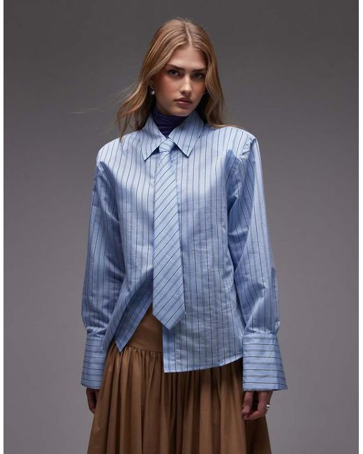 ASOS Blue Boxy Shirt With Tie