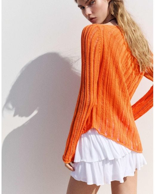 Pull en maille ajourée Pull&Bear en coloris Orange