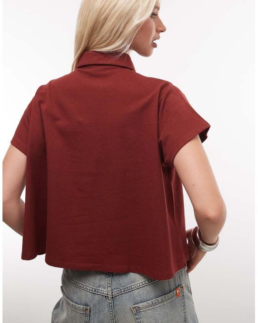 ASOS Red Trapeze Hem Short Sleeve Polo Top