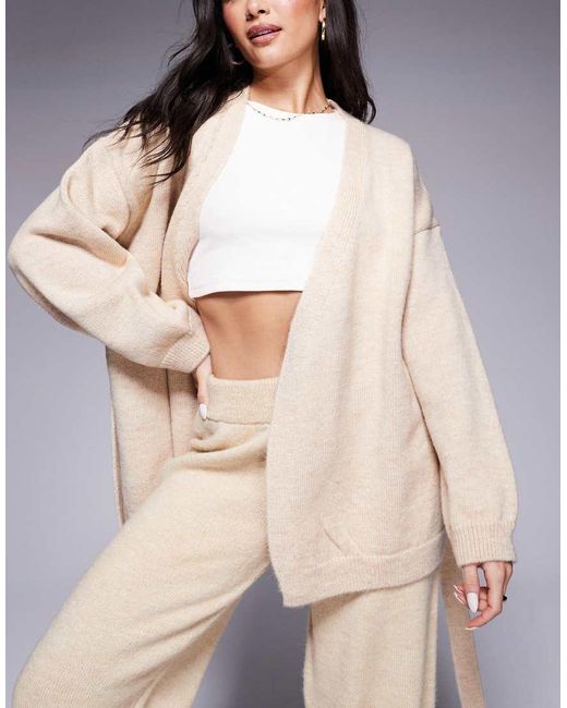 ASOS Natural Wrap Tie Front Knitted Cardigan Co Ord