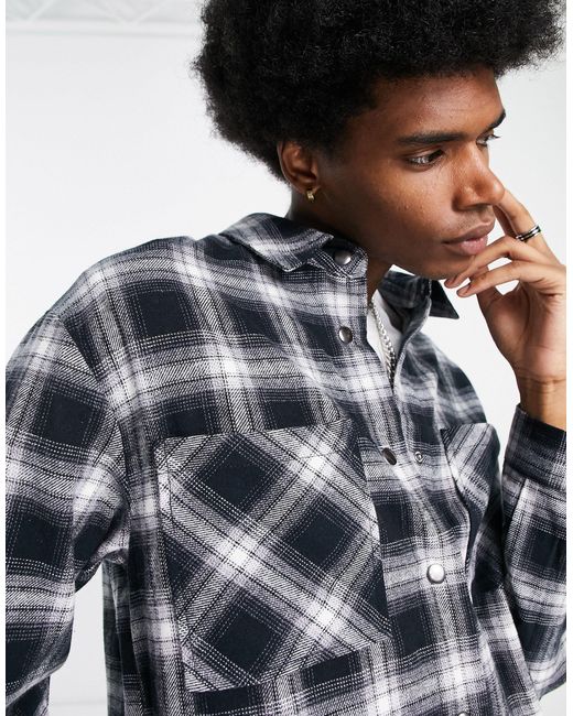 ADPT Oversized Boxy Flannel Check Overshirt in Black for Men | Lyst UK