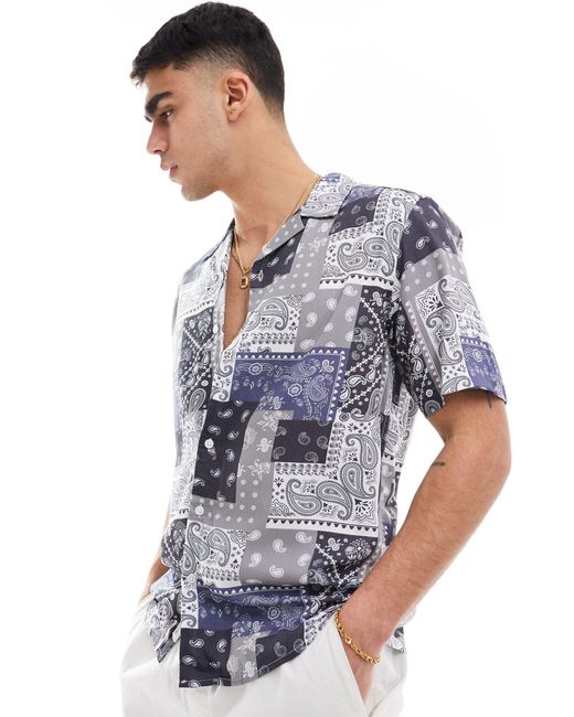 Only & Sons Blue Resort Shirt With Bandana Print for men