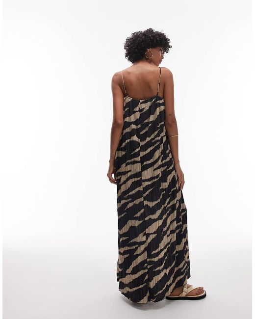 TOPSHOP Maxi Jurk Van Kreukelstof Met A-Lijn En Zebraprint in het White