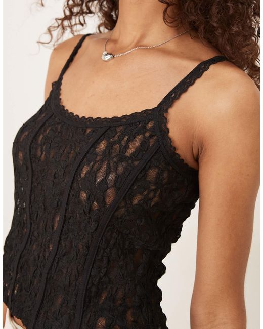 ASOS Black Sheer Lace Cami Top With Trim Detail