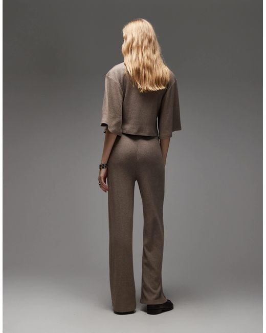 ASOS Gray Supersoft Brushed Rib Wide Leg Trouser Co-ord