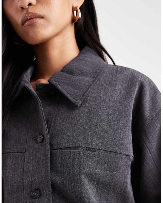 Americana Corta Gris Oscuro Jaspeado Estilo Camisa De Manga Corta De (Parte De Un Conjunto) Object de color Black