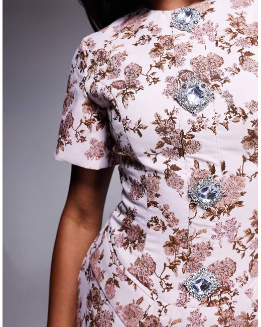 ASOS White Jacquard Sculpted Mini Dress With Embellished Buttons