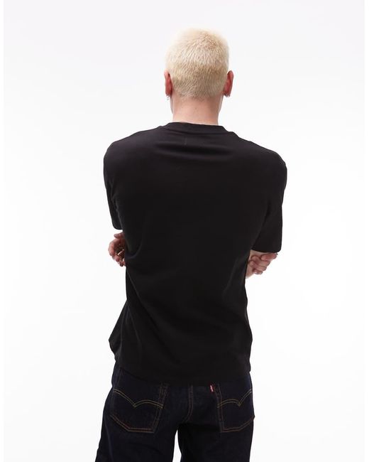 Camiseta Negra Extragrande Con Bordado De Letra De Chenilla De Tejido Grueso De Topman de hombre de color Black