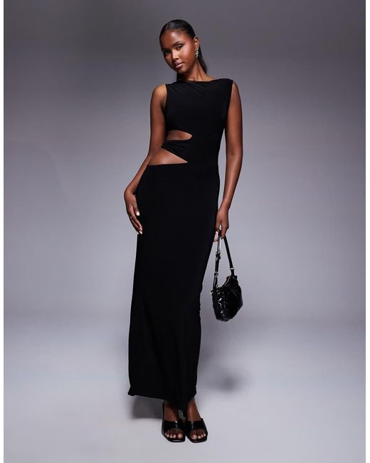 Missy Empire Blue Double Sculpted Slinky Side Cut Out Maxi Dress